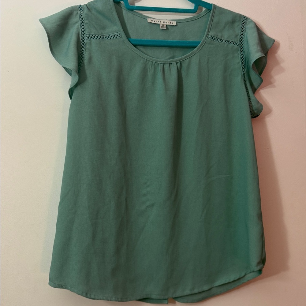 Haute Monde Teal Blouse with Lace Accents